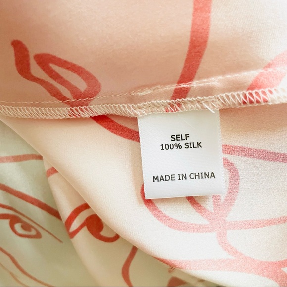 NWT La Ligne MEDIUM Lola Shirred Printed 100% silk pink midi dress - Picture 13 of 13